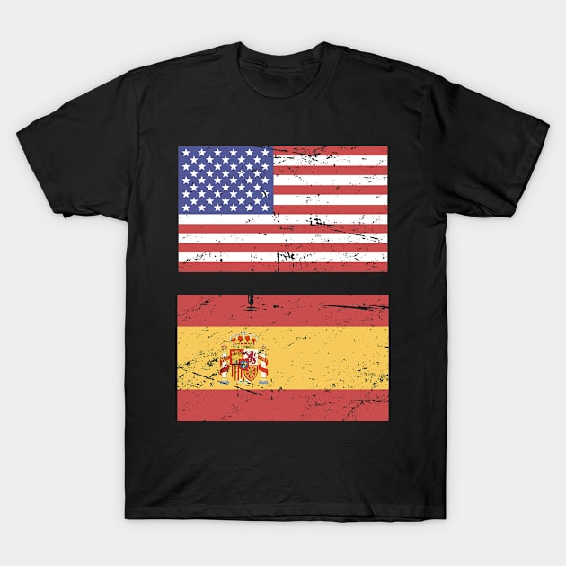 United States Flag & Spain Flag T-Shirt by Wizardmode